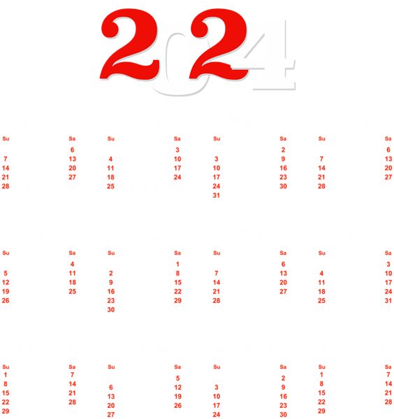 2024 Calendar White Transparent PNG Clip Art Gallery Yopriceville